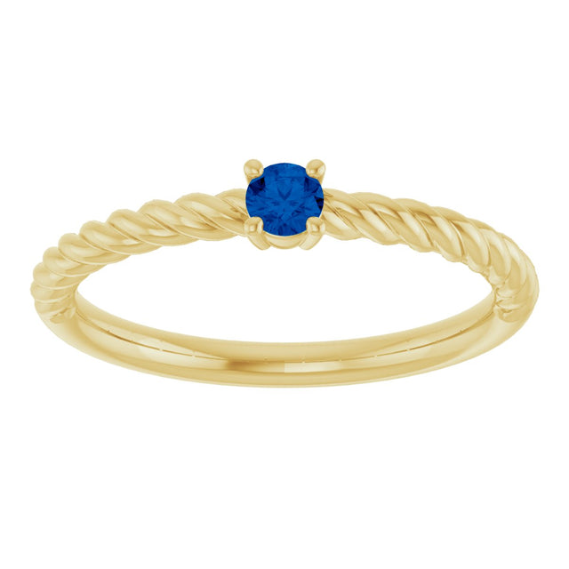 14K Gold Round Natural Blue Sapphire Rope Solitaire Ring - Yellow Gold - view 3