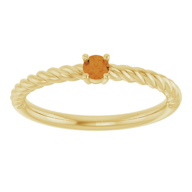 14K Gold Round Natural Citrine Rope Solitaire Ring - Yellow Gold - view 3