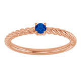 14K Gold Round Natural Blue Sapphire Rope Solitaire Ring - Rose Gold - view 3