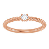 14K Gold Round Natural White Sapphire Rope Solitaire Ring - Rose Gold - view 3
