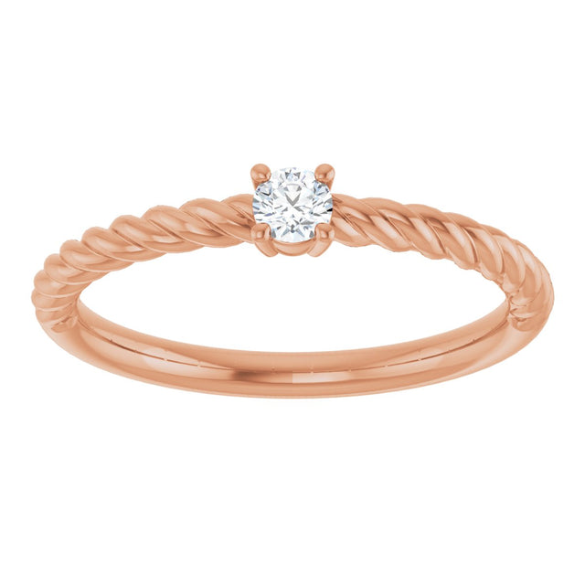 14K Gold Round Natural White Sapphire Rope Solitaire Ring - Rose Gold - view 3