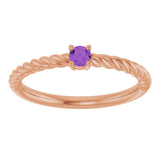 14K Gold Round Natural Amethyst Rope Solitaire Ring - Rose Gold - view 3