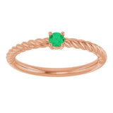 14K Gold Round Natural Emerald Rope Solitaire Ring - Rose Gold - view 3