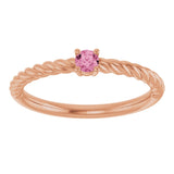 14K Gold Round Natural Pink Tourmaline Rope Solitaire Ring - Rose Gold - view 3