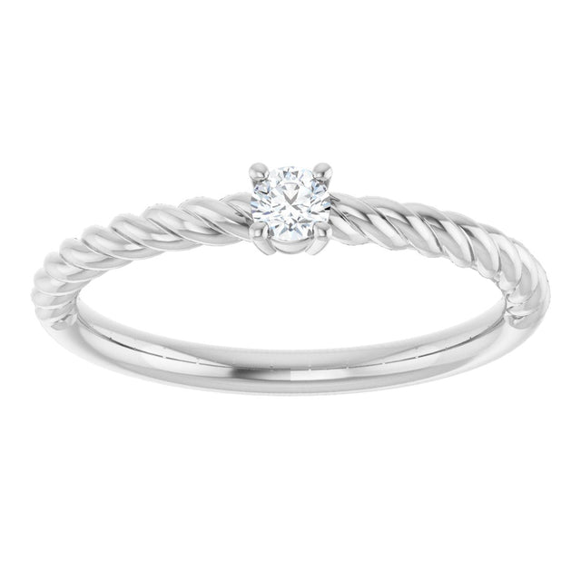 14K Gold Round Natural White Sapphire Rope Solitaire Ring - White Gold - view 3