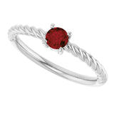 14K Gold Round Natural Mozambique Garnet Rope Solitaire Ring - White Gold - view 2