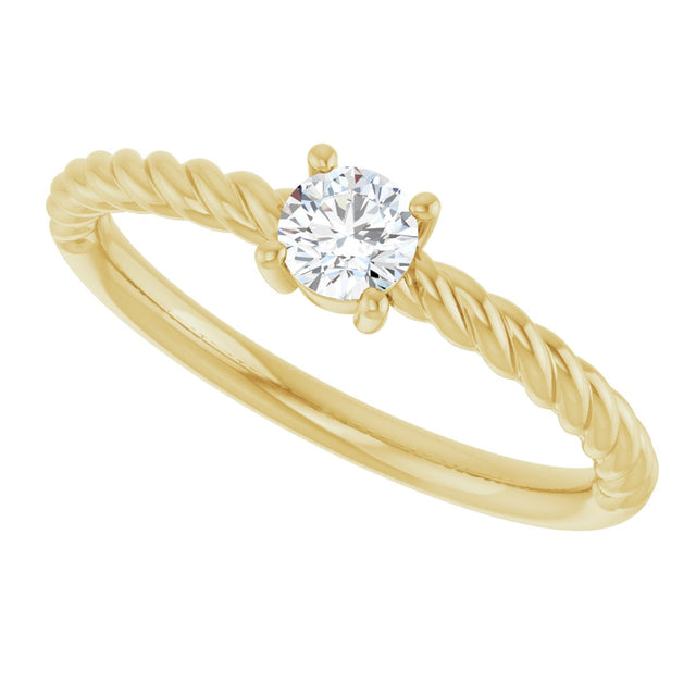 14K Gold Round Natural White Sapphire Rope Solitaire Ring - Yellow Gold - view 4
