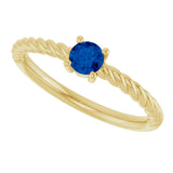 14K Gold Round Natural Blue Sapphire Rope Solitaire Ring - Yellow Gold - view 4