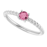 14K Gold Round Natural Pink Tourmaline Rope Solitaire Ring - White Gold - view 2
