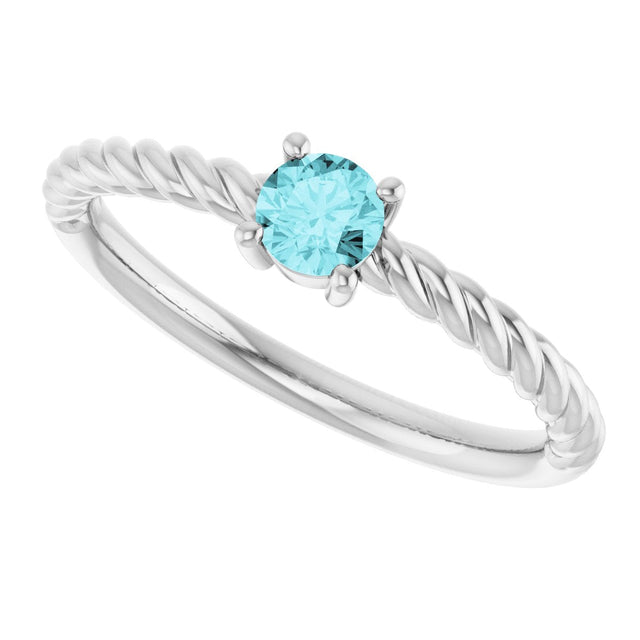 Platinum Round Natural Blue Zircon Rope Solitaire Ring - view 2