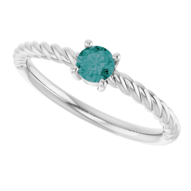 14K Gold Round Lab-Grown Alexandrite Rope Solitaire Ring - White Gold - view 2