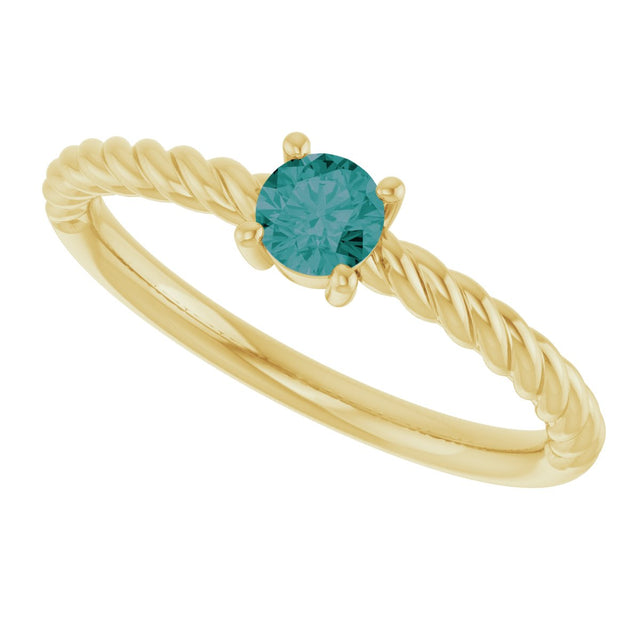 14K Gold Round Lab-Grown Alexandrite Rope Solitaire Ring - Yellow Gold - view 2