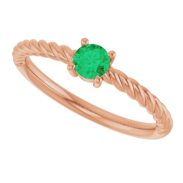 14K Gold Round Lab-Grown Emerald Rope Solitaire Ring - Rose Gold - view 5