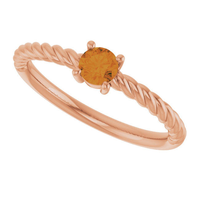 14K Gold Round Natural Citrine Rope Solitaire Ring - Rose Gold - view 5