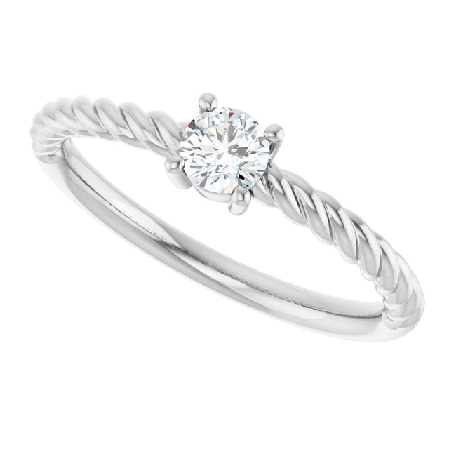 14K Gold Round Natural White Sapphire Rope Solitaire Ring - White Gold - view 4