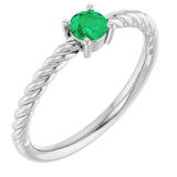 Platinum Round Lab-Grown Emerald Rope Solitaire Ring