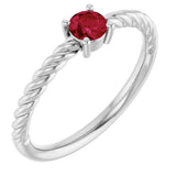 Platinum Round Natural Ruby Rope Solitaire Ring