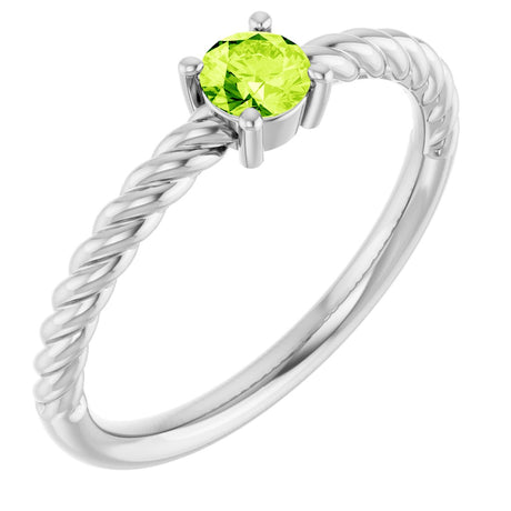 Platinum Round Natural Peridot Rope Solitaire Ring
