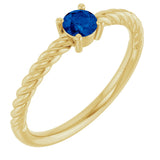 14K Gold Round Lab-Grown Blue Sapphire Rope Solitaire Ring - Yellow Gold
