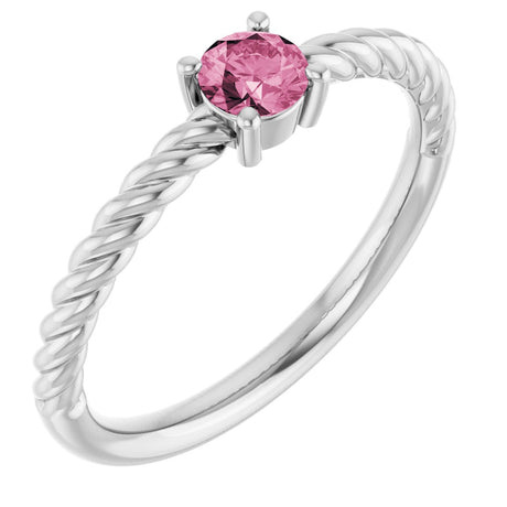 Platinum Round Natural Pink Tourmaline Rope Solitaire Ring