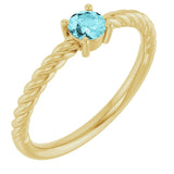 14K Gold Round Natural Blue Zircon Rope Solitaire Ring - Yellow Gold