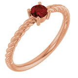 14K Gold Round Natural Mozambique Garnet Rope Solitaire Ring - Rose Gold