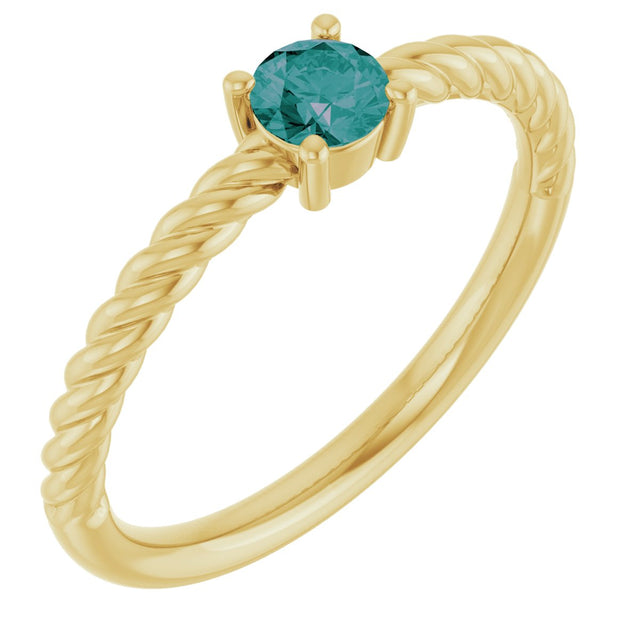 14K Gold Round Lab-Grown Alexandrite Rope Solitaire Ring - Yellow Gold