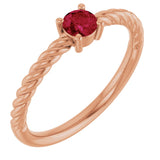 14K Gold Round Natural Ruby Rope Solitaire Ring - Rose Gold