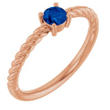 14K Gold Round Natural Blue Sapphire Rope Solitaire Ring - Rose Gold