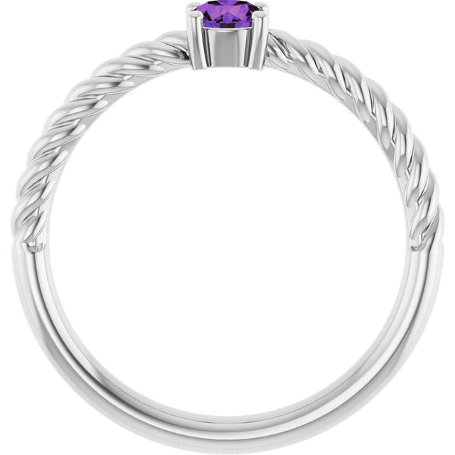 Platinum Round Natural Amethyst Rope Solitaire Ring - view 3