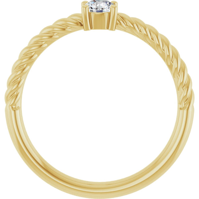 14K Gold Round Natural White Sapphire Rope Solitaire Ring - Yellow Gold - view 2