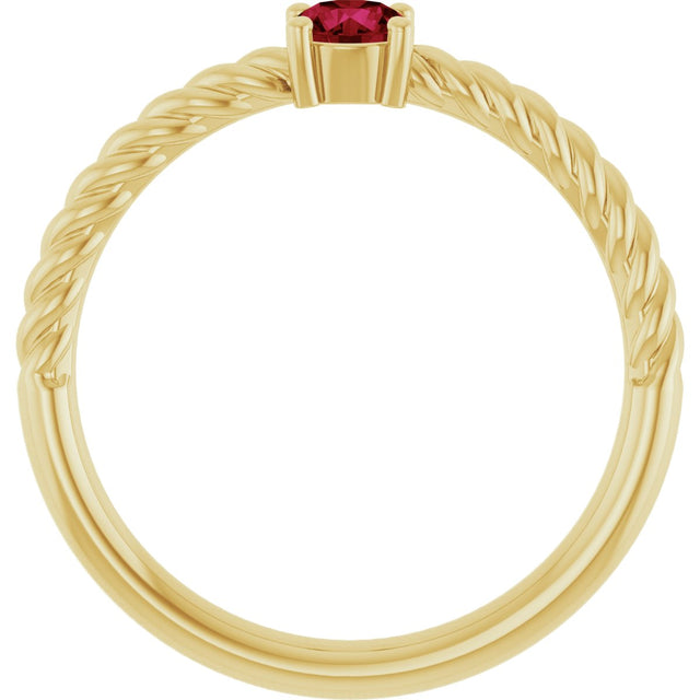 14K Gold Round Lab-Grown Ruby Rope Solitaire Ring - Yellow Gold - view 3