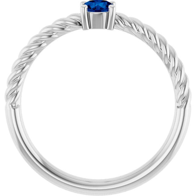 Platinum Round Lab-Grown Blue Sapphire Rope Solitaire Ring - view 3