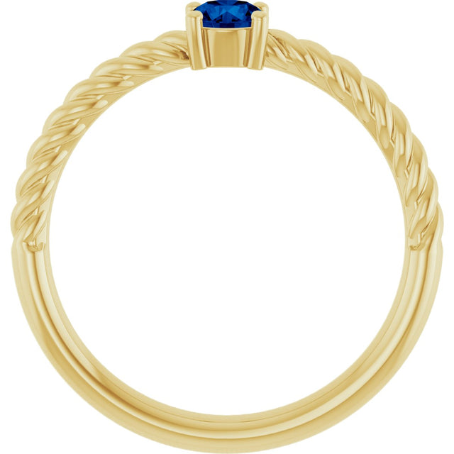 14K Gold Round Lab-Grown Blue Sapphire Rope Solitaire Ring - Yellow Gold - view 3