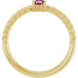 14K Gold Round Natural Pink Tourmaline Rope Solitaire Ring - Yellow Gold - view 2