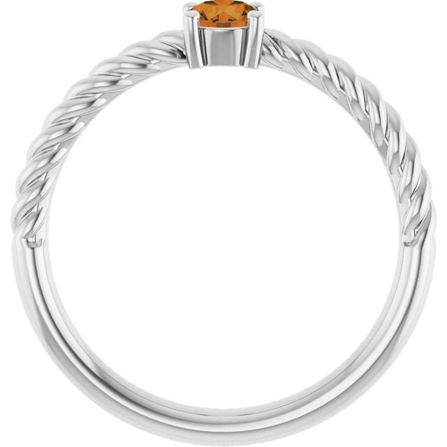 Platinum Round Natural Citrine Rope Solitaire Ring - view 3