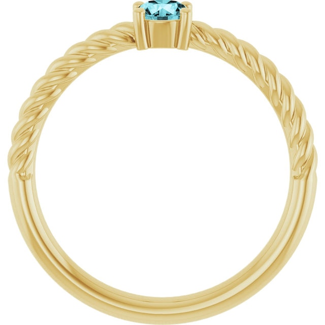 14K Gold Round Natural Blue Zircon Rope Solitaire Ring - Yellow Gold - view 2