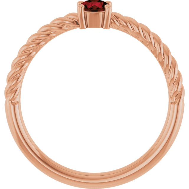 14K Gold Round Natural Mozambique Garnet Rope Solitaire Ring - Rose Gold - view 2