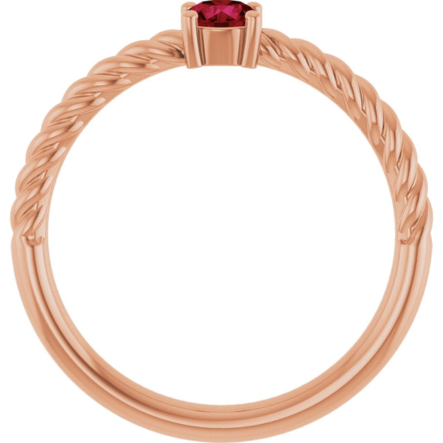 14K Gold Round Natural Ruby Rope Solitaire Ring - Rose Gold - view 2