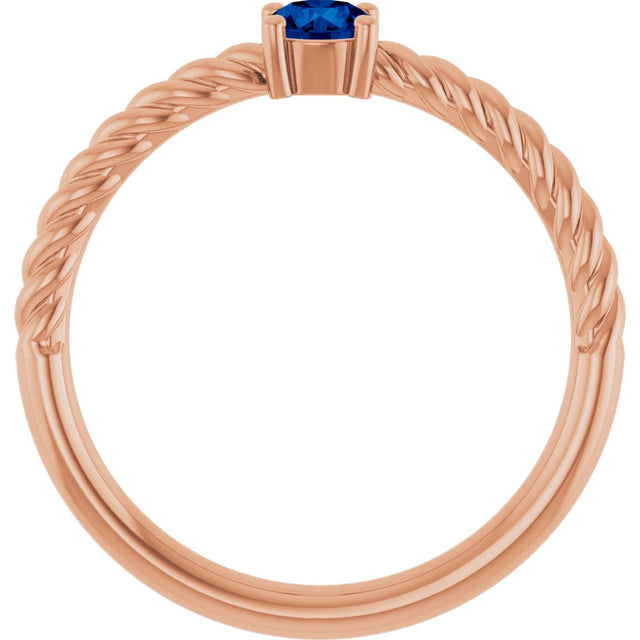 14K Gold Round Natural Blue Sapphire Rope Solitaire Ring - Rose Gold - view 2