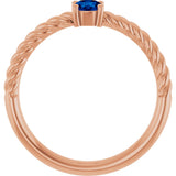 14K Gold Round Lab-Grown Blue Sapphire Rope Solitaire Ring - Rose Gold - view 2