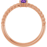 14K Gold Round Natural Amethyst Rope Solitaire Ring - Rose Gold - view 2