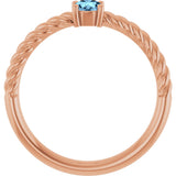 14K Gold Round Natural Aquamarine Rope Solitaire Ring - Rose Gold - view 2