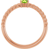 14K Gold Round Natural Peridot Rope Solitaire Ring - Rose Gold - view 2