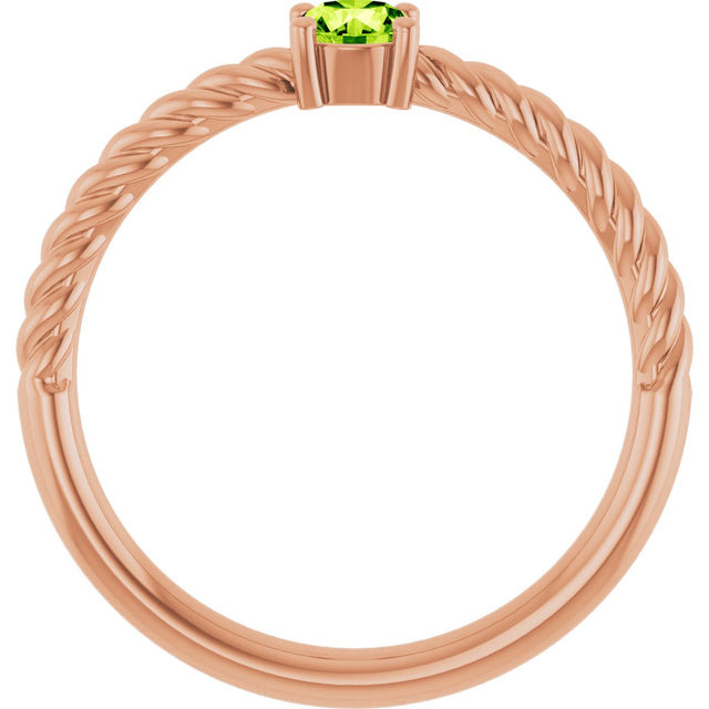 14K Gold Round Natural Peridot Rope Solitaire Ring - Rose Gold - view 2