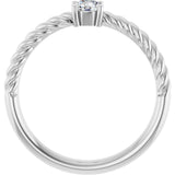 14K Gold Round Natural White Sapphire Rope Solitaire Ring - White Gold - view 2