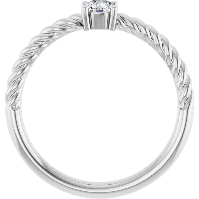 14K Gold Round Natural White Sapphire Rope Solitaire Ring - White Gold - view 2