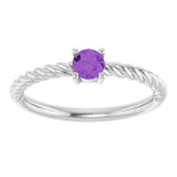 Platinum Round Natural Amethyst Rope Solitaire Ring - view 5