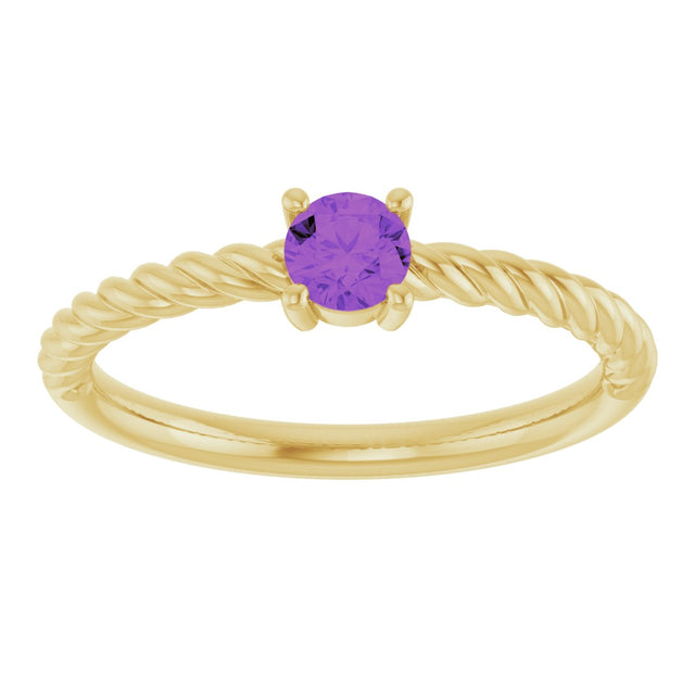 14K Gold Round Natural Amethyst Rope Solitaire Ring - Yellow Gold - view 4