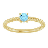 14K Gold Round Natural Aquamarine Rope Solitaire Ring - Yellow Gold - view 4
